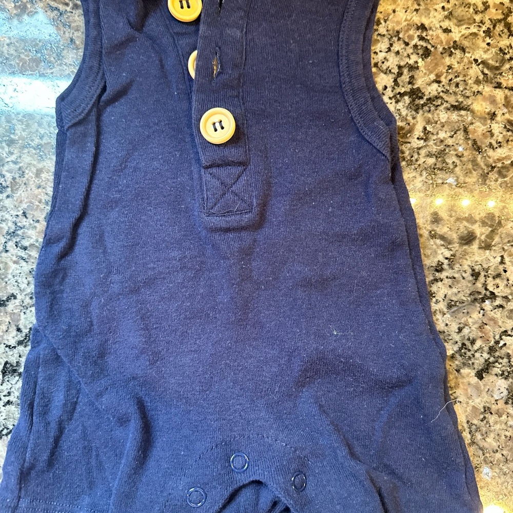 Navy Blue Baby Onesie with Tan Buttons